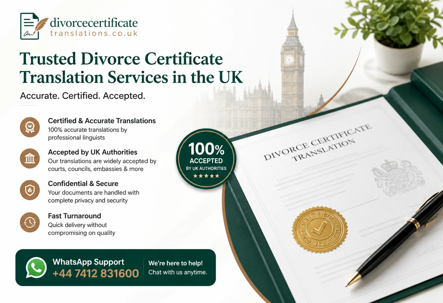 Trusted divorce certificate translation services in the UK — certified, accepted by UK authorities, confidential and fast
